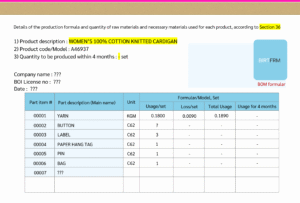 Product formular (BOM)